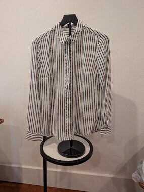 EXPRESS Striped Button‑Down Blouse • Black/White • Size M • NWT